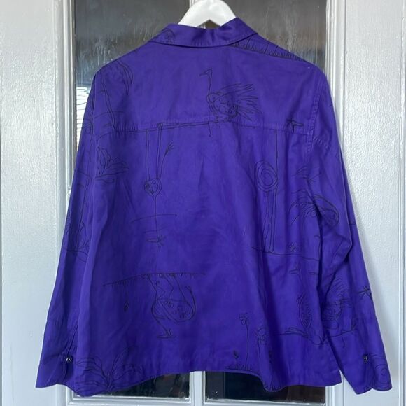 Chicos purple vintage animal print drawing button down collared shirts blouse - Picture 3 of 13